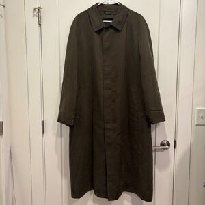 Sanyo New York Tokyo Mens Long Trench Coat Olive Brown Anti-Magnetic Pocket 44L